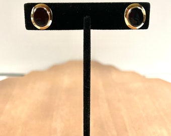 Vintage 14K Solid Gold Black Onyx Stud Earrings FREE SHIP