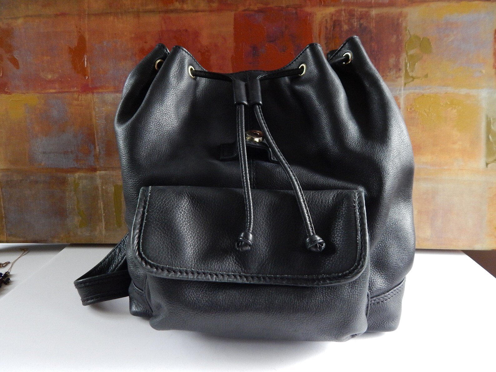 fossil black leather backpack