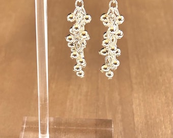 Vintage Sterling Wisteria Cluster Dangle Wire Earrings