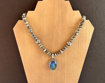 Sterling Silver Labradorite Pendant Necklace 17”