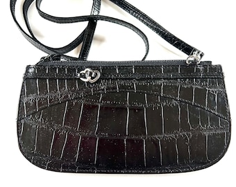 Brighton Black Moc Croc Envelope Crossbody Wallet Bag