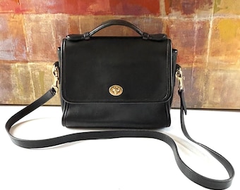 バッグ Vintage COACH Willis 9870 Black USA Vintage COACH Black Leather COURT SHOULDER CROSSBODY PURSE