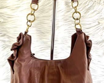 Italy Adrienne Vittadini Brown Soft Leather Shoulder Hobo Handbag