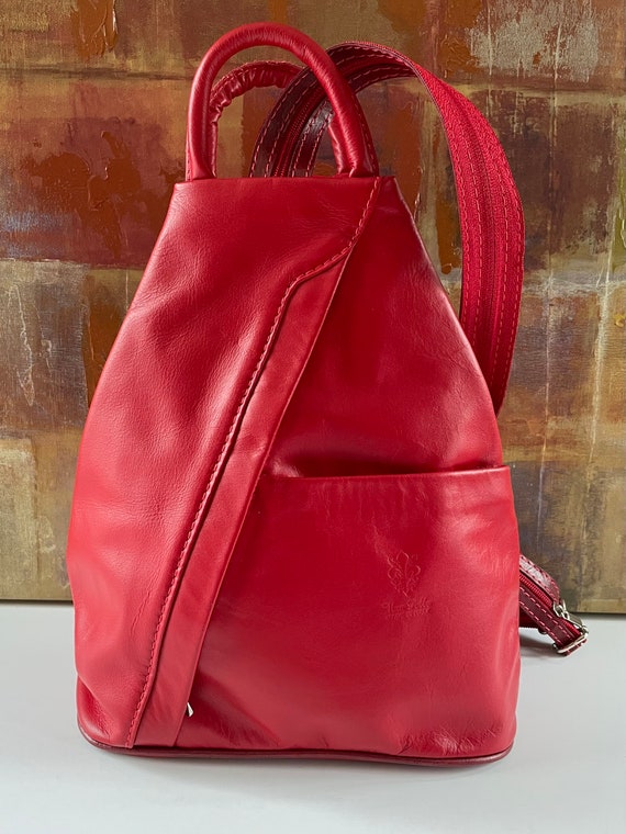 New Vintage VERA PELLE Italy Red Backpack Top Handle Sling Bag - Etsy