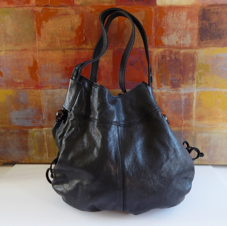 LUCKY BRAND Handbag large Black Leather Hobo Handbag | Etsy