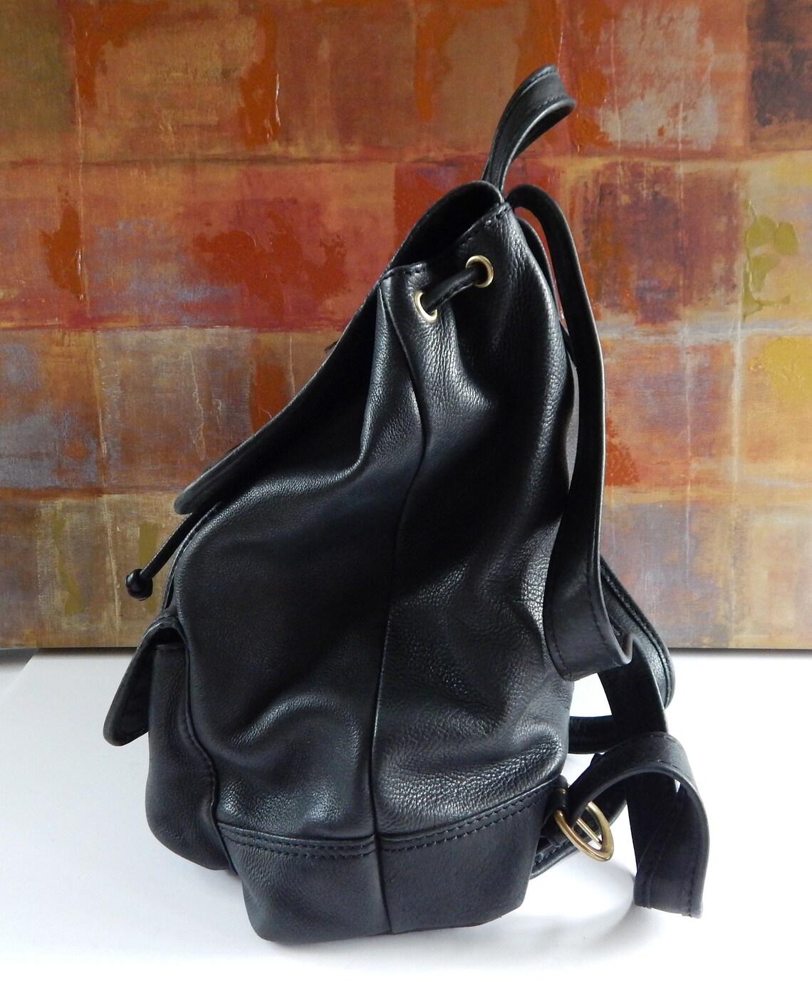 fossil black leather backpack
