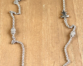Vintage Judith Ripka Sterling Silver CZ Fleur De Lis Heart Clasp 17.5” Chain Necklace