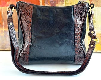 Vintage BRAHMIN Black Brown Croc Tote Handbag