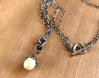 Silpada Sterling Cultered Pearl Pendant Necklace Cable Link Chain