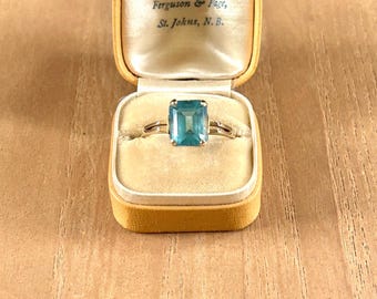 Vintage 14k YG Gold Natural Emerald Cut Blue Topaz Ring 9.75 3 Carat