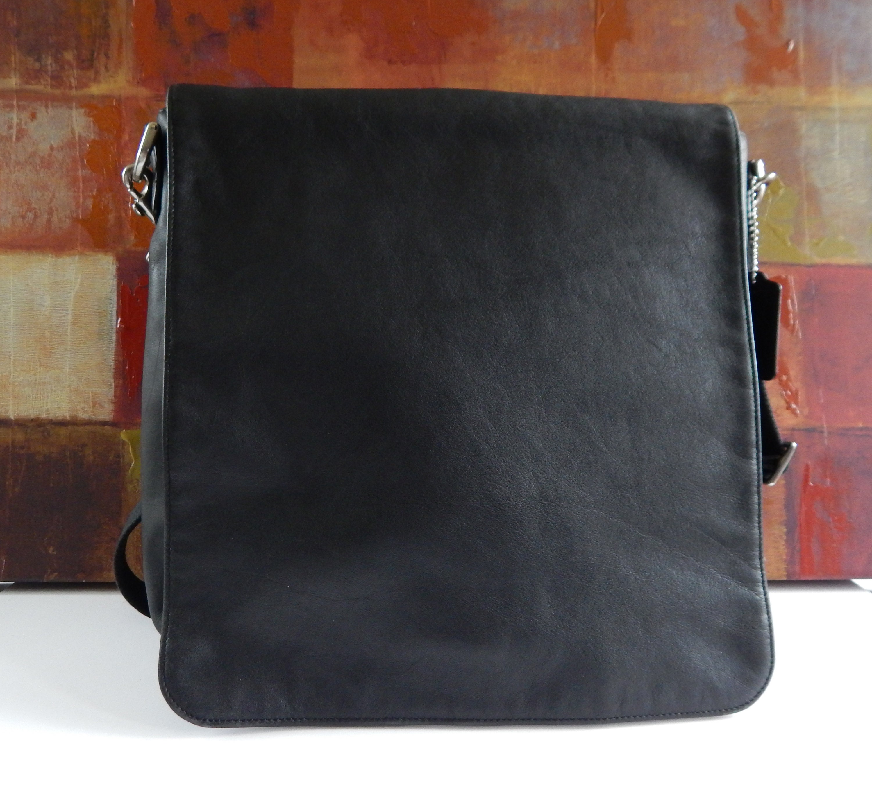 Unisex Large COACH Messenger Handbag Black Leather Travel Etsy