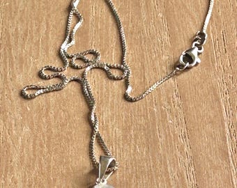 Vintage Hawaiian Sterling Silver Plumeria Hibiscus CZ Pendant on 18” Box Chain