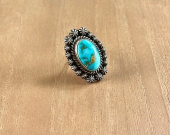 Vintage Navajo RAY DELGARITO Kingman Turquoise Sterling Ring 7