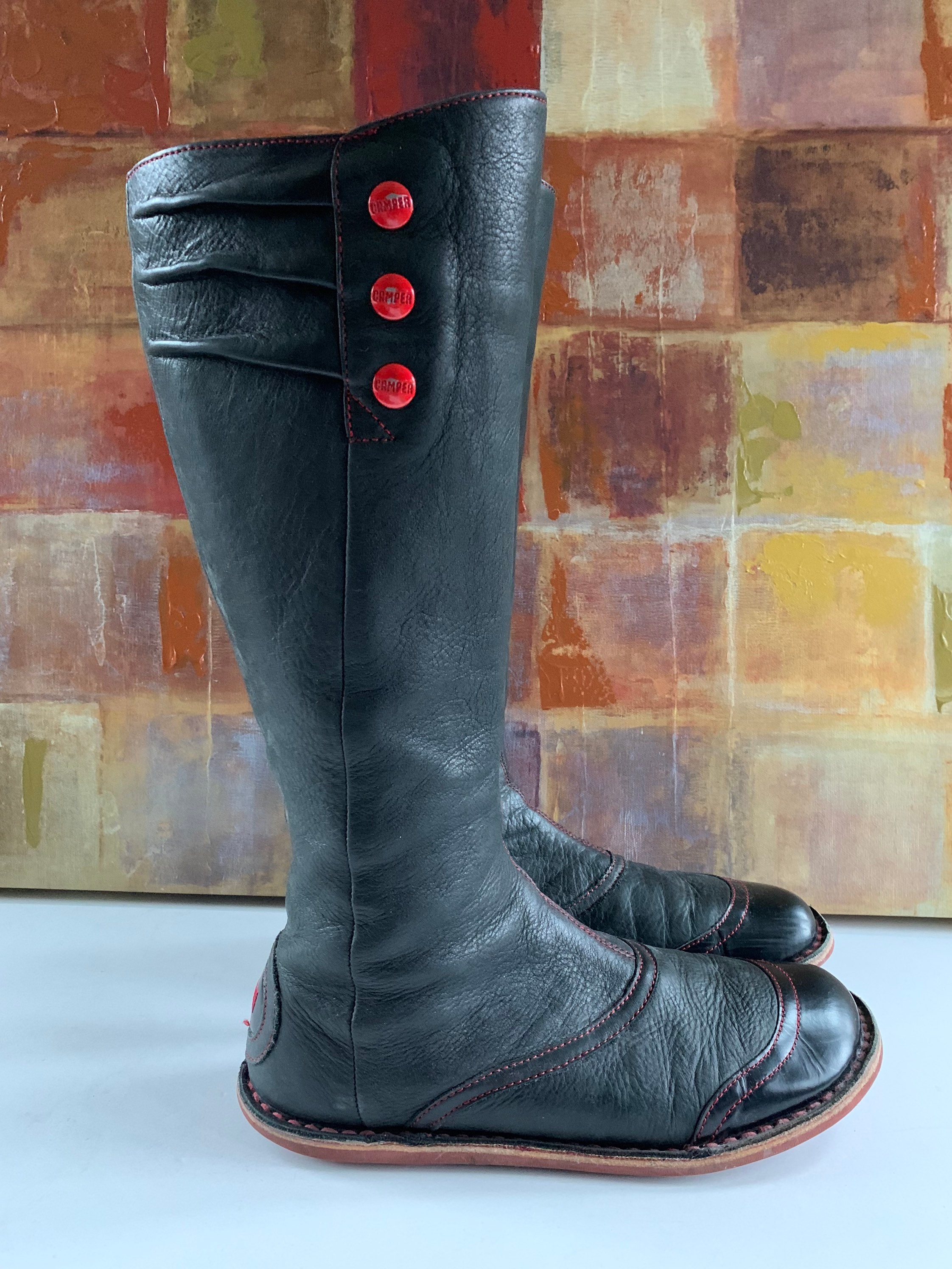 Womens CAMPER Boots Black Leather Knee High Sz