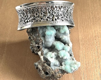 Sterling Silver Floral Repousse Cuff Bracelet  34.2 gr  Sz 6.5-7”