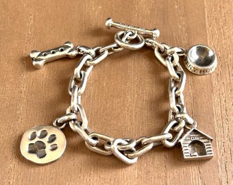 Lisa Greene Fine ARF Heavy Sterling Silver Dog Charm Bracelet 64.7 gr