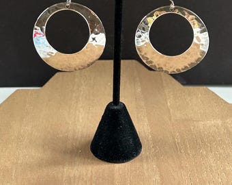 Large Sterling Silver Hammered Wide Hoop Earrings