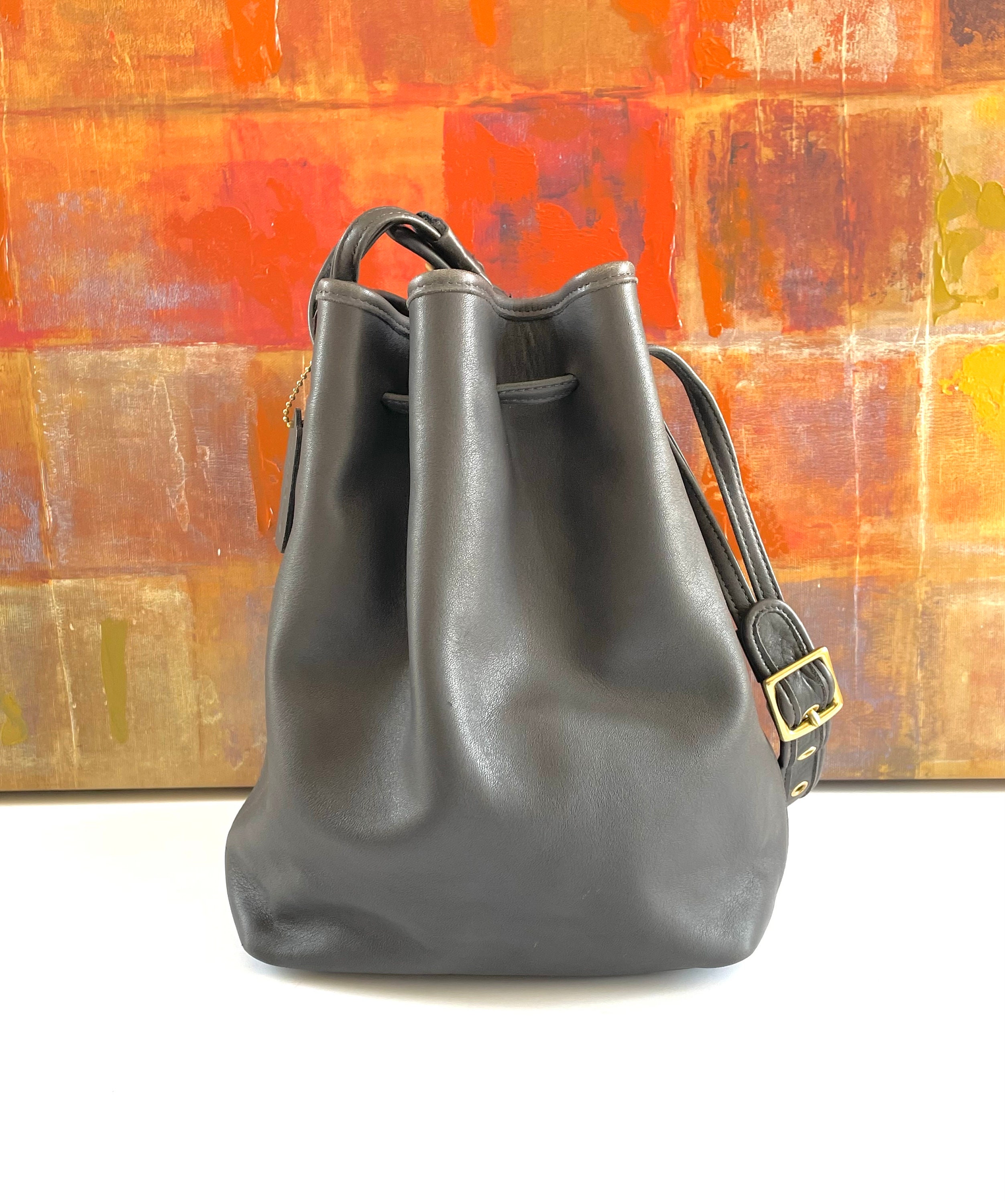 RARE Vintage COACH Legacy Handbag Dark Grey Drawstring Shoulder Bucket Duffel 9165
