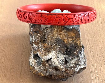 Vintage Chinese Red Carved Cinnabar Bangle Bracelet