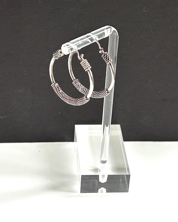 Sterling Silver Bali Hoop Earrings 1.4”