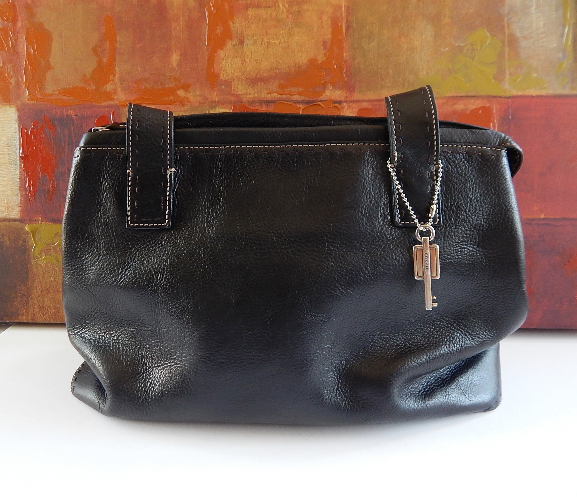 FOSSIL Handbag Black Leather Shopper Satchel Purse | Etsy