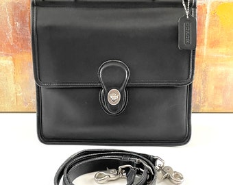 Vintage COACH Willis Black Leather Nickel Hardware Handbag 9927