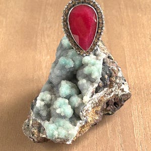 Vintage Large Teardrop Ruby Sterling Statement Ring Sz 9
