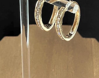 14K YG Yellow Gold Channel Set Diamond Hoops 5.8 gr