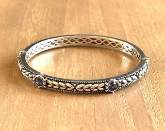 Vintage Judith Ripka Sterling Silver Iolite Oval Bangle Bracelet Small Wrist 6.75”
