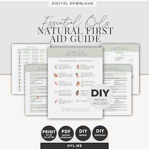 Essential Oils – Natural First Aid Guide | DIY Recipes | Printable Bundle | Everyday Oils + DIY Worksheet | Instant Download