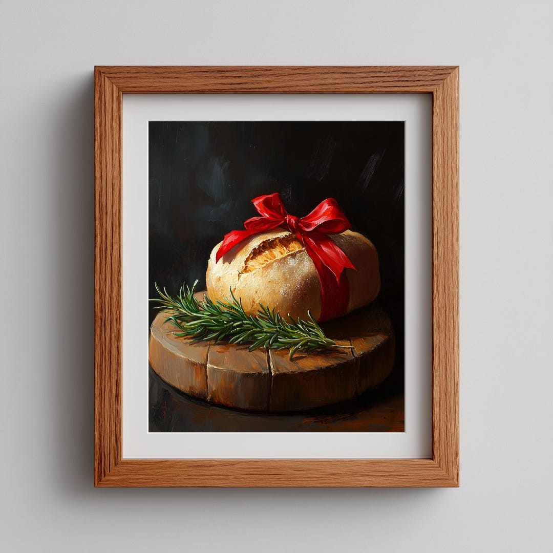 Printable Rustic Bread With Red Ribbon Art - Cozy Farmhouse Still Life ...