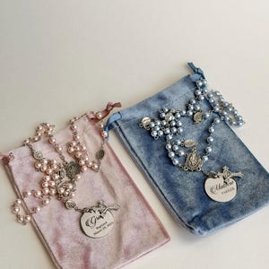 Personalized Baptism Rosary | First Communion Gift, Dusty Pink or Blue Beads image 16