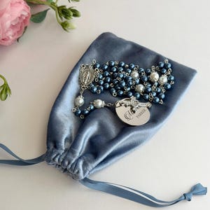Personalized Baptism Rosary | First Communion Gift, Dusty Pink or Blue Beads image 8