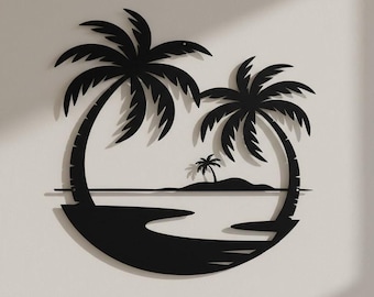 Palm Tree Wall Art: Black Steel Tropical Silhouette - Modern Farmhouse
