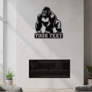 a wall with a large graphic of a gorilla and the text "YOUR TEXT" above it.