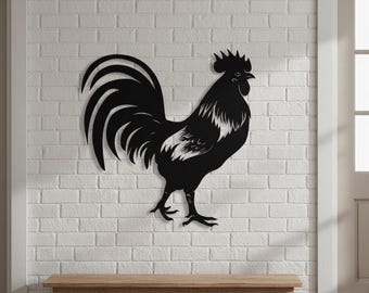 Black Metal Rooster Wall Art: Farmhouse Decor, Indoor Outdoor