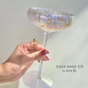 Crystal Iridescent Wine Champagne Cocktail Glass Cups | Stunning Handmade Drinkware | Aesthetic Glassware | Bridesmaid Anniversary Gift