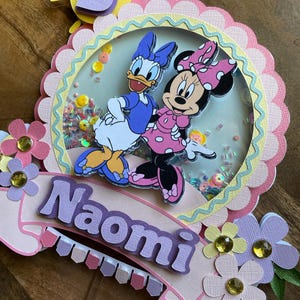 Minnie Mouse & Daisy Duck Cake Topper | Personalized Pink Birthday Topper | Custom Shaker Cake Decoration with Name | Disney Party Decor