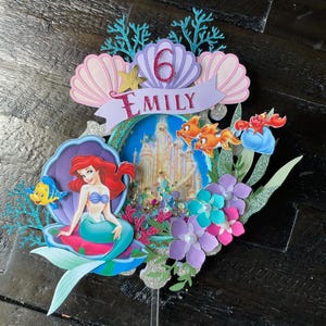 Ariel Little Mermaid Cake Topper, Mermaid Birthday Party Decoration, Under the Sea Princess Topper, Custom Name & Age Cake Decor
