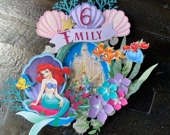Ariel Cake Topper: Little Mermaid Birthday Party Decoration, Custom Name & Age