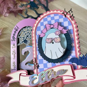 Too Cute to Spook Ghost Birthday Cake Topper, Two cute Halloween Party Décor, Girl’s Spooky Birthday Decoration, Personalized Fall Party