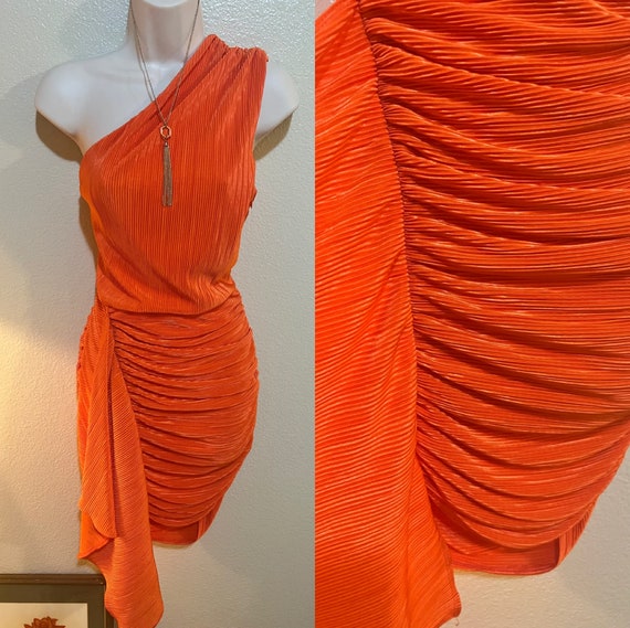 Beautiful Gathered Orange One Shoulder Dress - image 1