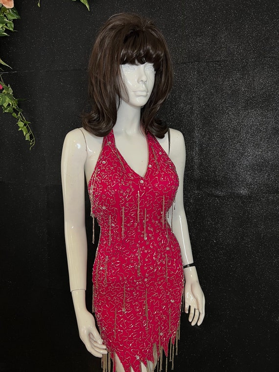 Hot Pink Vintage Cache Beaded Gown CHRISTMAS SALE - image 3