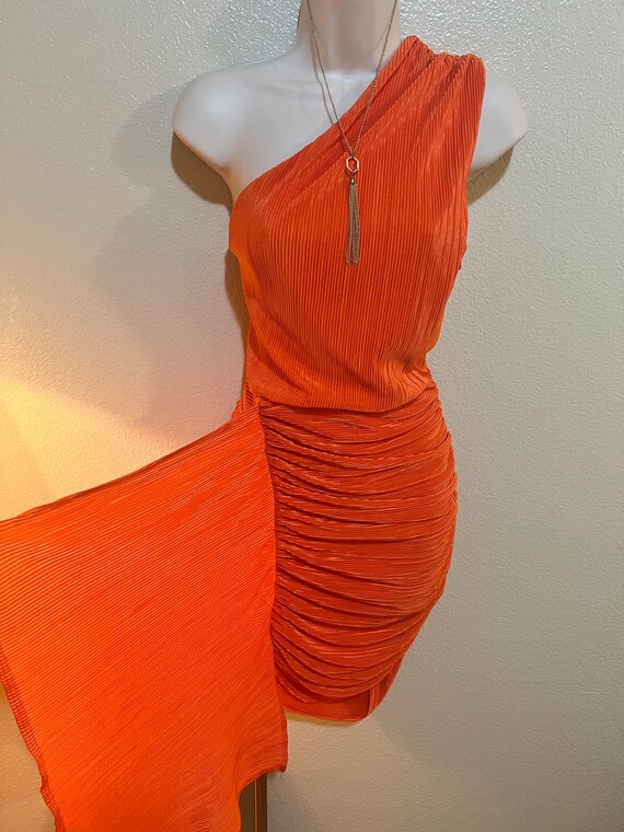 Beautiful Gathered Orange One Shoulder Dress - image 2