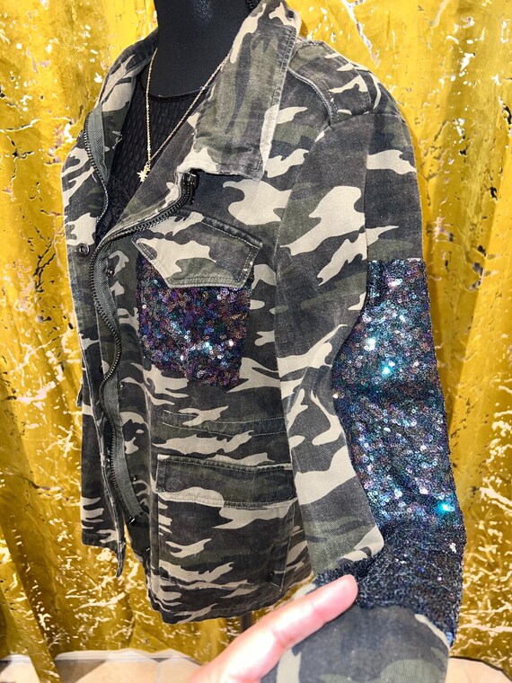 Beautiful Unique Army Iridescent Sequins Jacket - image 6
