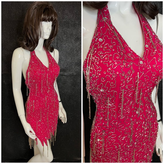 Hot Pink Vintage Cache Beaded Gown CHRISTMAS SALE - image 1