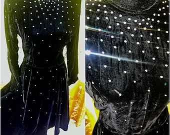 Gorgeous Vintage Velvet Black Rhinestones 50’s-60’s Dress