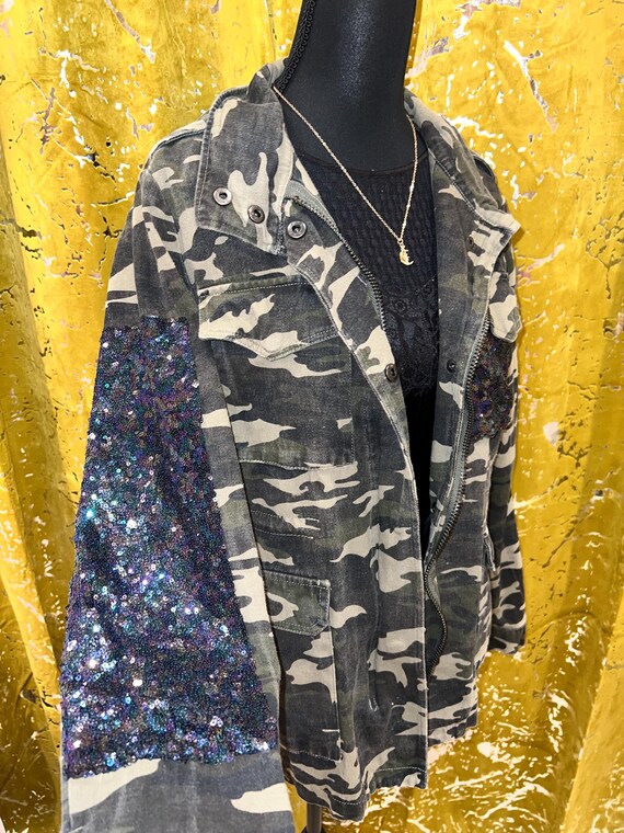Beautiful Unique Army Iridescent Sequins Jacket - image 5