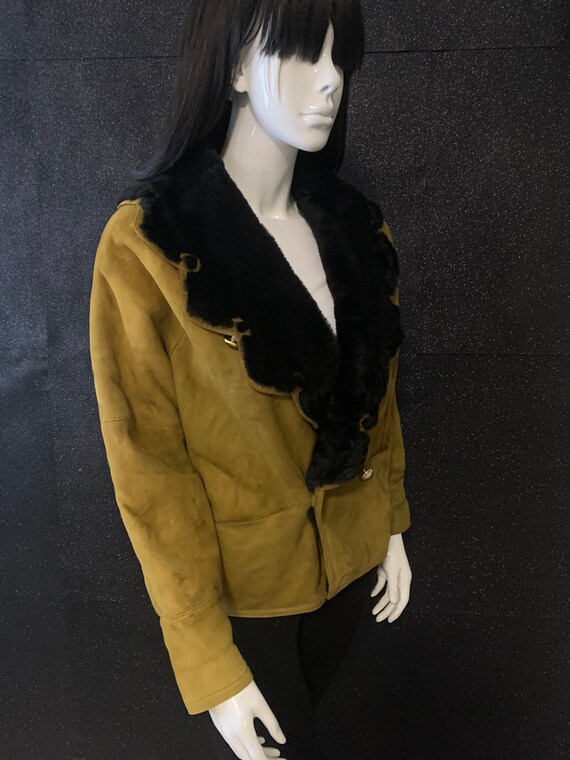 Amazing Vintage Suede Faux Black Fur Jacket Sale - image 8