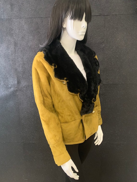 Amazing Vintage Suede Faux Black Fur Jacket Sale - image 6